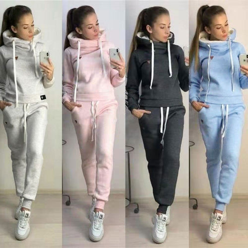 2019women's clothing in autumn and winter new fleece fashion leisure sports suit hooded sweater sportswear women's two-piece set