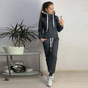 2019women's clothing in autumn and winter new fleece fashion leisure sports suit hooded sweater sportswear women's two-piece set
