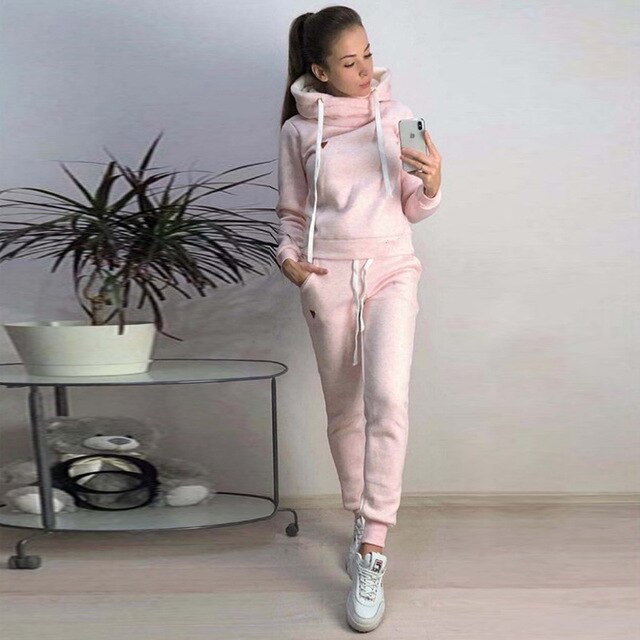 2019women's clothing in autumn and winter new fleece fashion leisure sports suit hooded sweater sportswear women's two-piece set