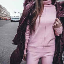 Load image into Gallery viewer, FORERUN Women Two Piece Sweater Outfit Turtleneck Sweater Knitted Pullover and Knitted Pants 2 Piece Autumn Suits and Set